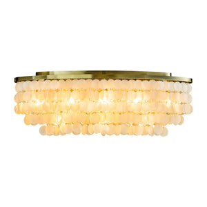 11-Light Farmhouse Coastal Natural Capiz Shell Tiered Flush Mount for Dining Room With Antique Gold Metal