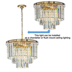 6-Lights Mid-Century Modern Antique Gold 3-Tier Round Fringe Crystal Flush Mount