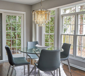 6-Lights Mid-Century Modern Satin Nickel Fringe Crystal Chandelier