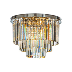 6-Lights Mid-Century Modern Satin Nickel 3-Tier Round Fringe Crystal Flush Mount