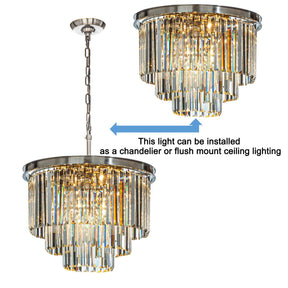 6-Lights Mid-Century Modern Satin Nickel Fringe Crystal Chandelier