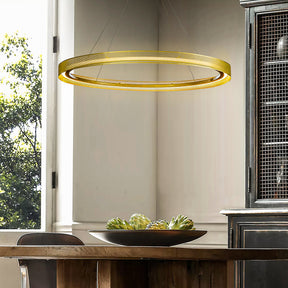 OPEN BOX-Modern And Contemporary 1-Light Round Pendant Antique Gold LED Ring Chandelier