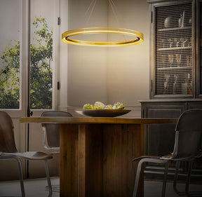 OPEN BOX-Modern And Contemporary 1-Light Round Pendant Antique Gold LED Ring Chandelier
