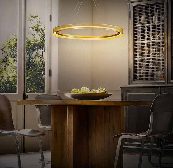 Modern And Contemporary 1-Light Round Pendant Antique Gold LED Ring Chandelier