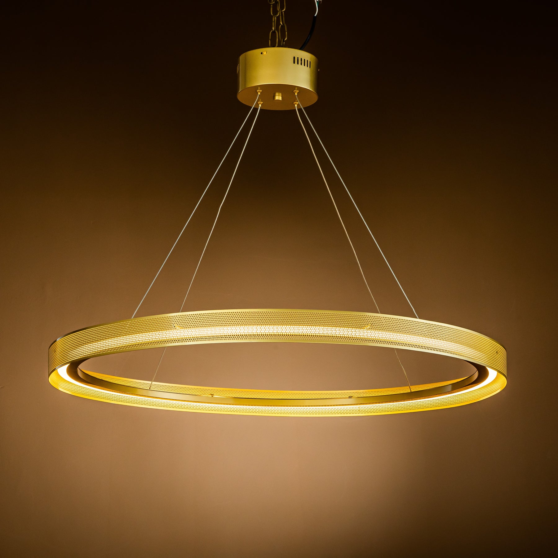 Modern And Contemporary 1-Light Round Pendant Antique Gold LED Ring Chandelier