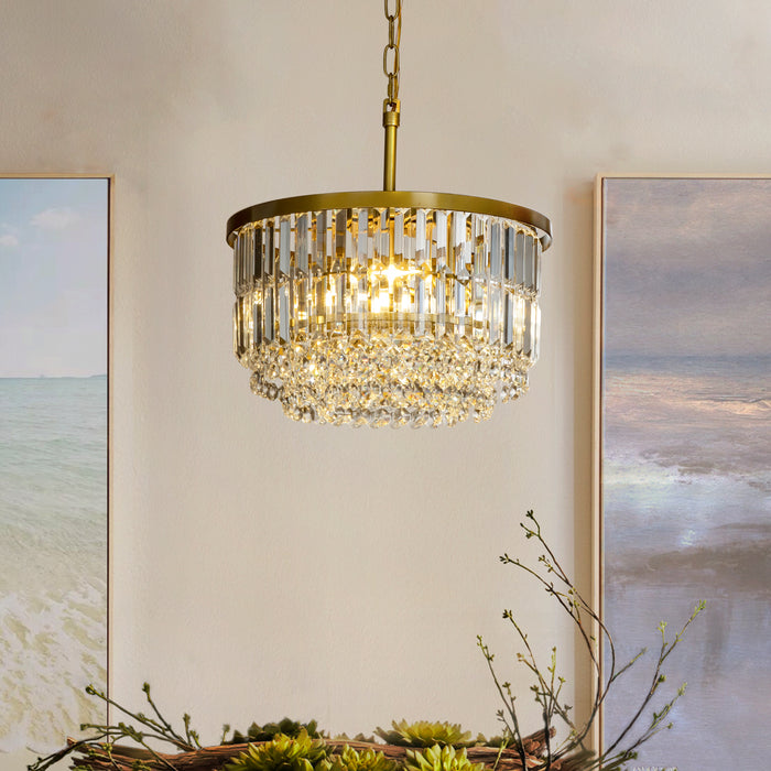 3 Light Unique Luxury Tier Antique Brass Crystal Chandelier
