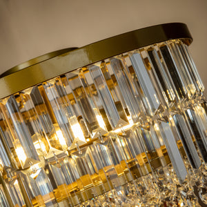 3 Light Unique Luxury Tier Antique Brass Crystal Flush Mount Light