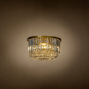 3 Light Unique Luxury Tier Antique Brass Crystal Flush Mount Light