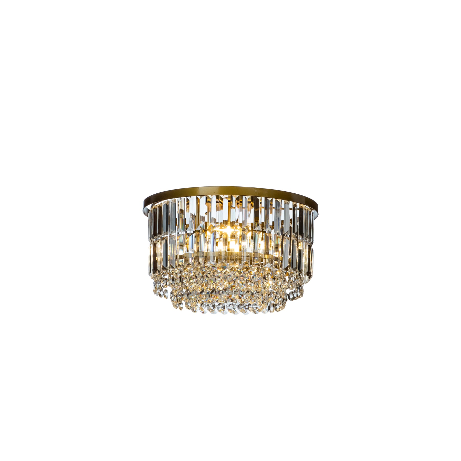 Open Box-Luxury Tier Antique Brass Crystal Flush Mount Ceiling Light