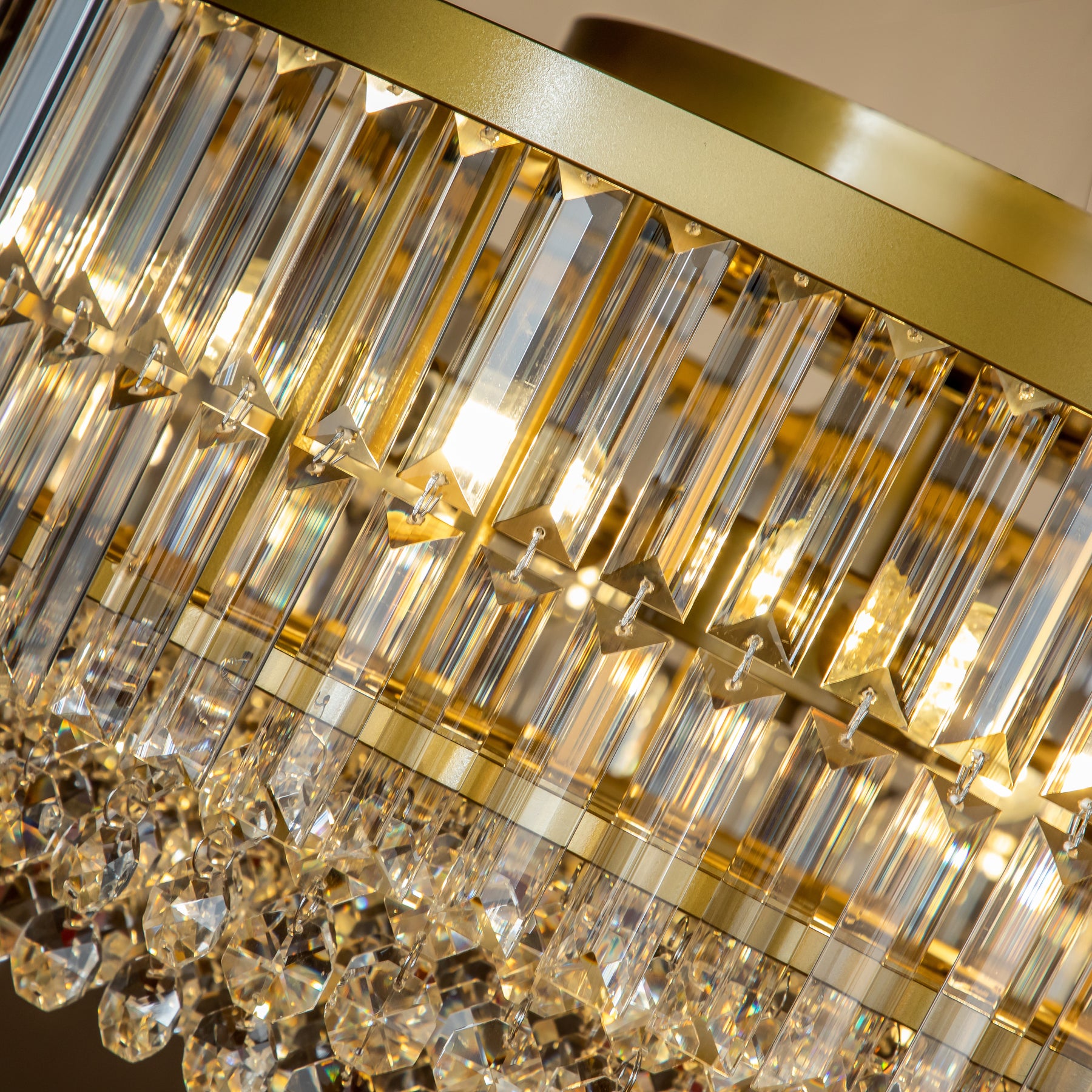 Luxury Antique Brass Crystal Flush Mount Light