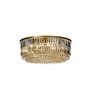 5 Light 24" Antique Brass Luxury Tier Crystal Flush Mount Light
