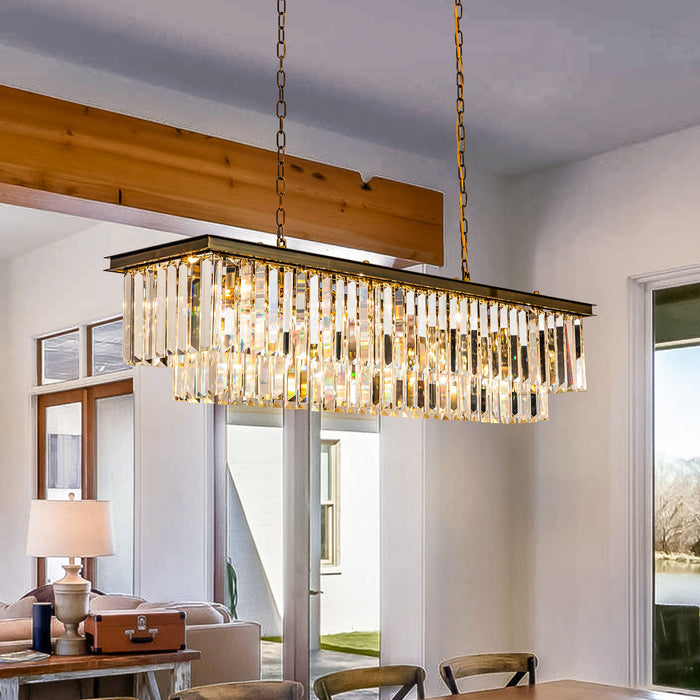 12-Light Modern Gold Fringe Crystal Chandelier for Dining Room with Crystal Accents