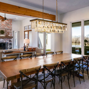 12-Light Modern Gold Fringe Crystal Chandelier for Dining Room with Crystal Accents