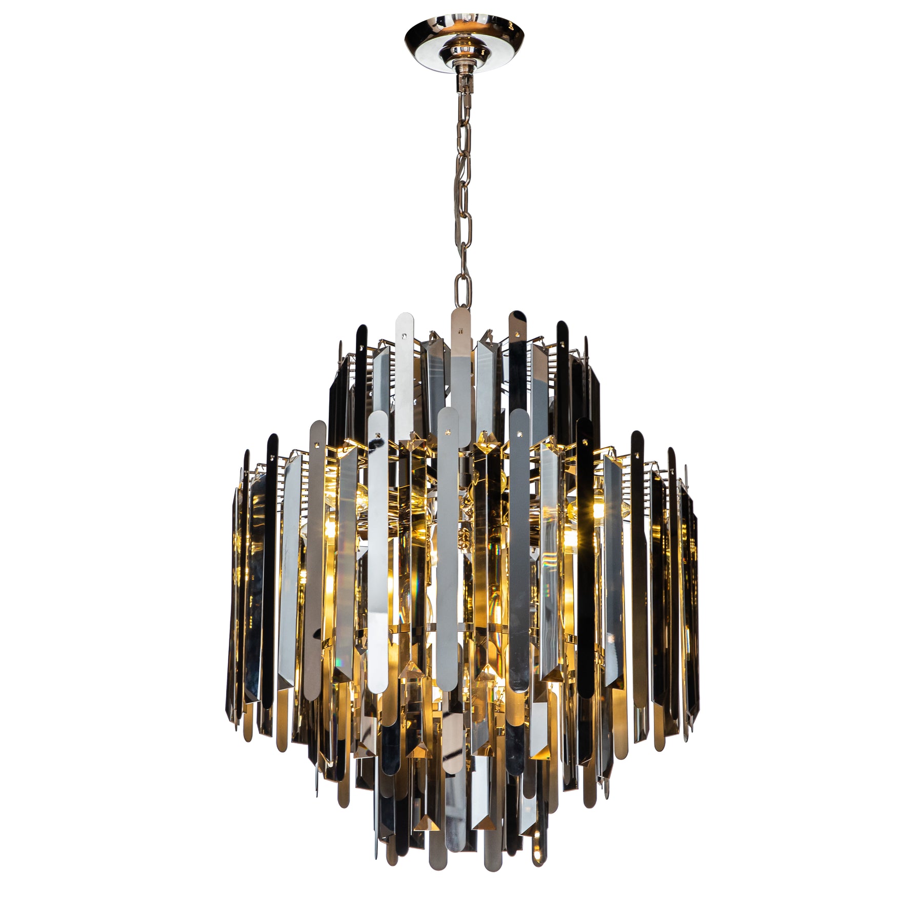 Luxe Stainless Steel Chandelier with Smoke Crystals