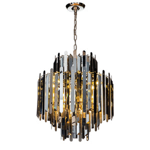 9-Light Luxury Polished Stainless Steel Chandelier with Smoke Crystal Accents