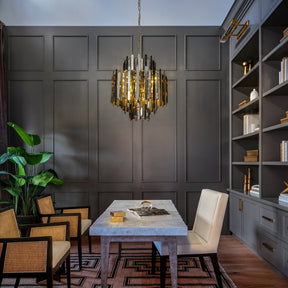 Luxe Stainless Steel Chandelier with Smoke Crystals