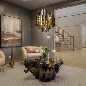 Luxe Stainless Steel Chandelier with Smoke Crystals