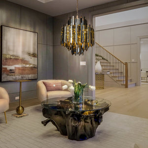 9-Light Luxury Polished Stainless Steel Chandelier with Smoke Crystal Accents