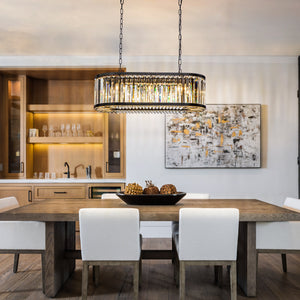 8-Light Black Finish Modern Chandelier for Dining Room with Wrought Iron And Crystal Accents