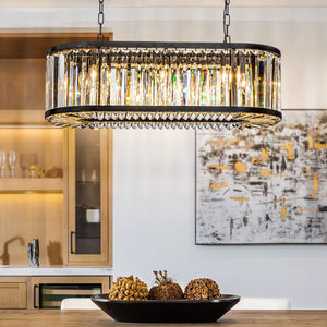 8-Light Black Finish Modern Chandelier for Dining Room with Wrought Iron And Crystal Accents