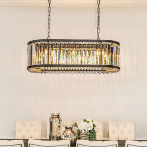 8-Light Black Finish Modern Chandelier for Dining Room with Wrought Iron And Crystal Accents