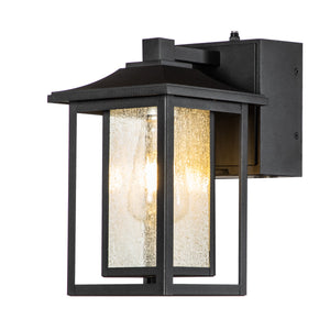 1 Light Matte Black Dusk to Dawn Sensor Outdoor Wall Lantern Sconces with Seeded Glass and built-in GFCI Outlets