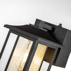 1 Light Matte Black Dusk to Dawn Sensor Outdoor Wall Lantern Sconces with Seeded Glass and built-in GFCI Outlets