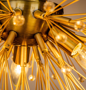 3-Light Crystal Beaded Glowworm Firefly Sputnik Chandelier In Antique Gold