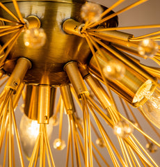 3-Light Crystal Beaded Glowworm Firefly Sputnik Chandelier In Antique Gold