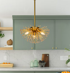 3-Light Crystal Beaded Glowworm Firefly Sputnik Chandelier In Antique Gold