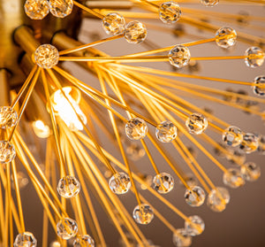 Modern 6-Light Glowworm Firefly Sputnik Crystal Globe Chandelier In Antique Gold