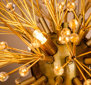 Modern 6-Light Glowworm Firefly Sputnik Crystal Globe Chandelier In Antique Gold