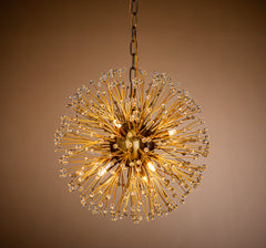 Modern 6-Light Glowworm Firefly Sputnik Crystal Globe Chandelier In Antique Gold