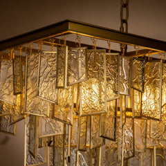 4-Light Mid-Century Modern Matte Gold Water Glass Fringe Chandelier for Dining Room
