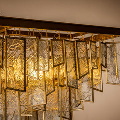 4-Light Mid-Century Modern Matte Gold Water Glass Fringe Chandelier for Dining Room