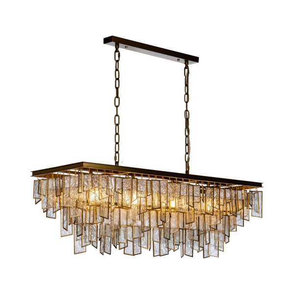 4-Light Mid-Century Modern Matte Gold Water Glass Fringe Chandelier for Dining Room