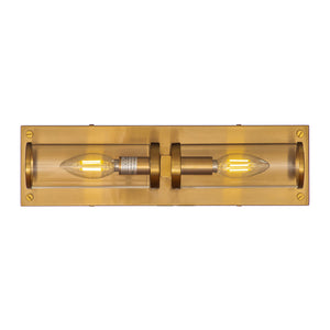 Interior Decor 2-Light Contemporary Brass Cylindrical Wall Mount Sconce with Clear Glass Tube