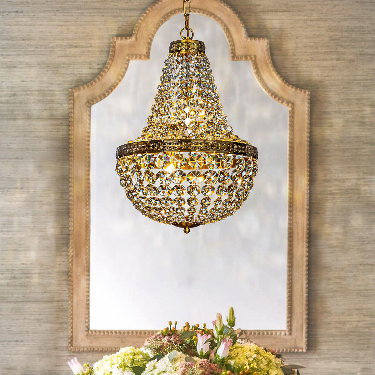 4-Light Vintage And Glam Crystal Empire Chandelier in Antique Gold