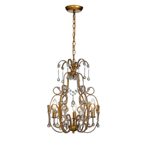 3-Lights Mid-Century Antique Gold Traditional Candle Style Chandelier with Glass Droplets