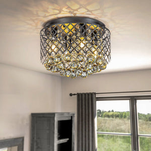 4-Light 14" Classic Glam Matte Black Crystal Lattice Flush Mount Ceiling Light