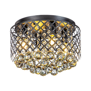4-Light 14" Classic Glam Matte Black Crystal Lattice Flush Mount Ceiling Light