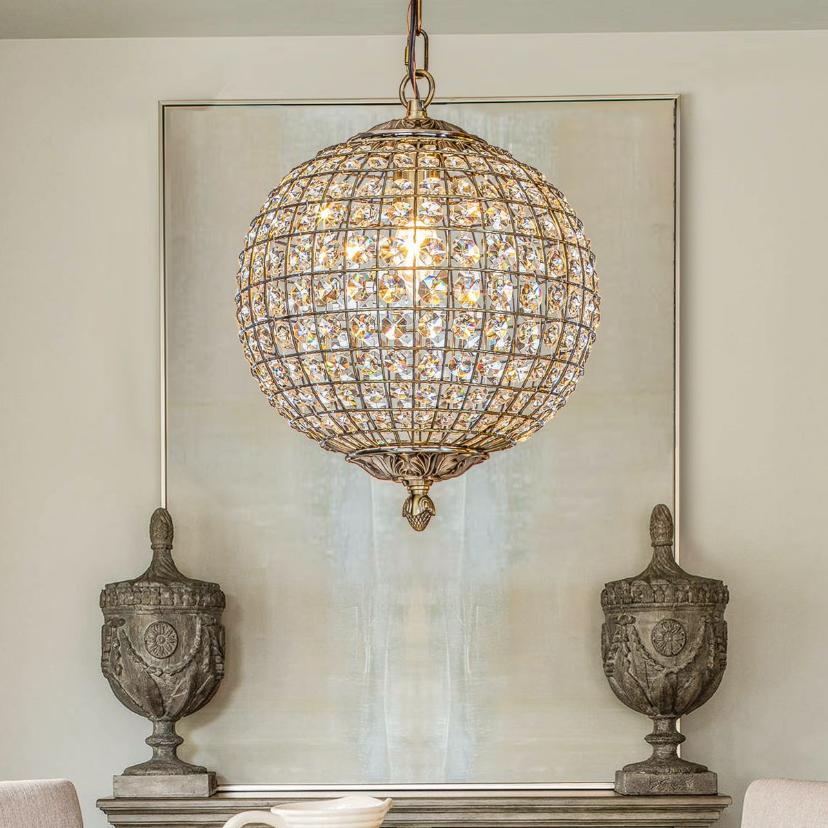 Retro Antique Gold Crystal Globe Pendant Chandelier