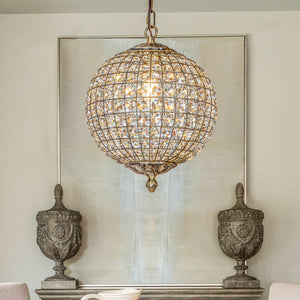 1-Light 12" Retro Antique Gold Crystal Globe Chandelier Small Sphere Pendant Light