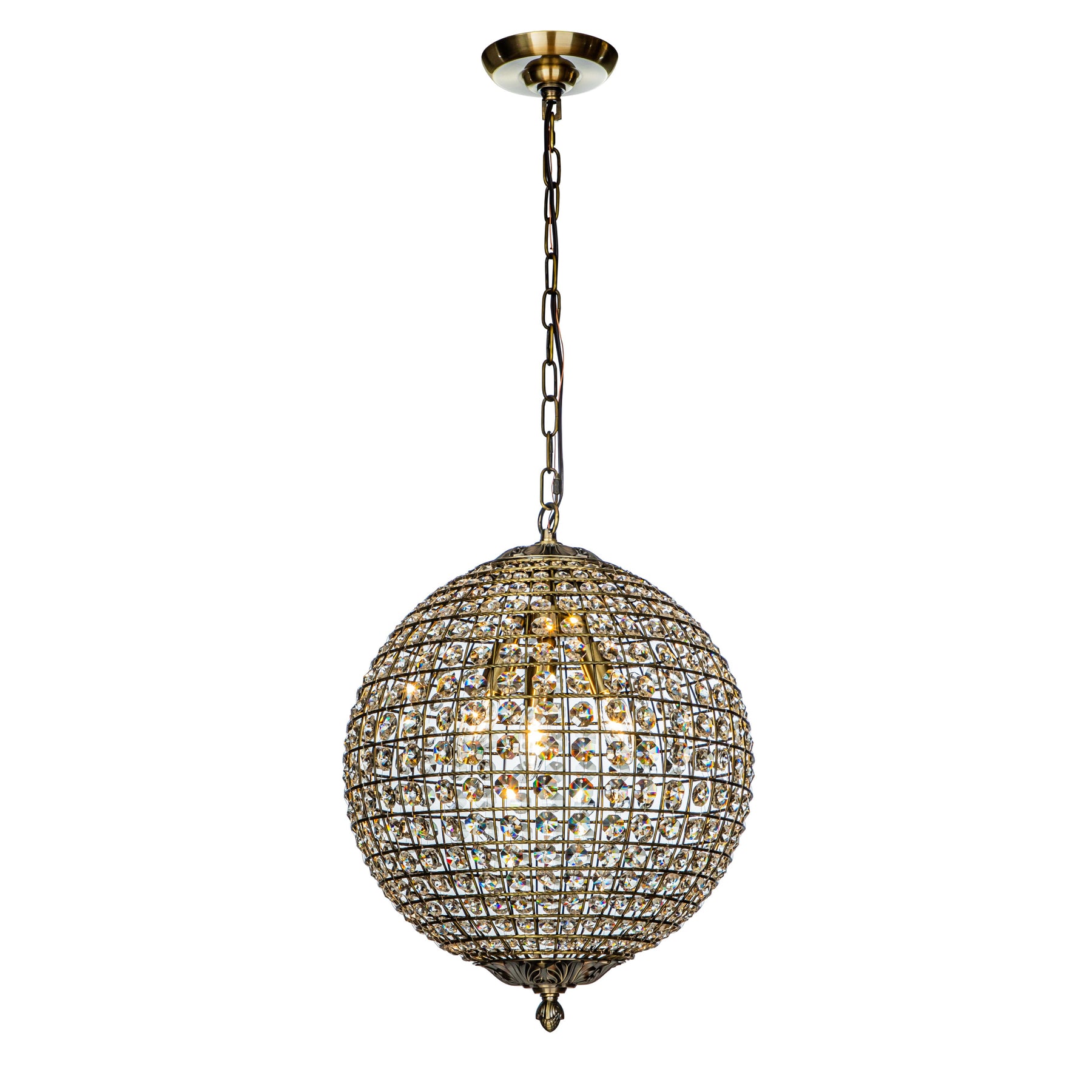 Retro Antique Gold Crystal Globe Chandelier