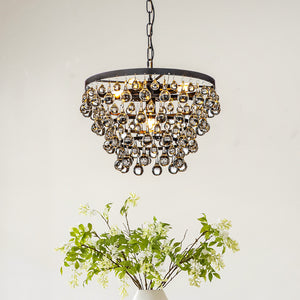 5-Light 17'' Modern Tiered Matte Black Chandelier With Clear Crystals