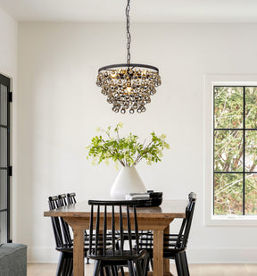 Modern Tiered Matte Black Crystal Chandelier
