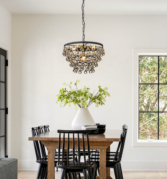 5-Light 17'' Modern Tiered Matte Black Chandelier With Clear Crystals