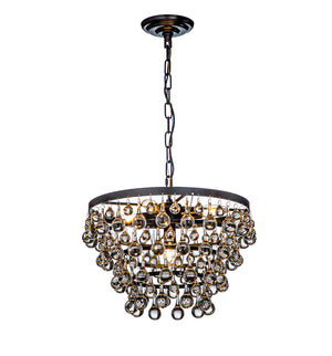 5-Light 17'' Modern Tiered Matte Black Chandelier With Clear Crystals