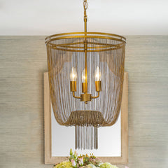 3-Light Modern Metal Chain Tassel Chandelier Farmhouse Chainmail Chandeliers