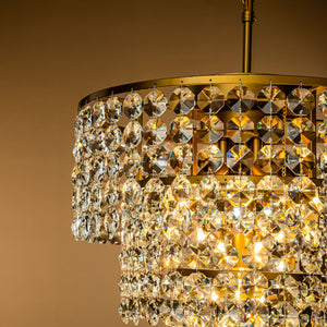 5-Light Antique Gold Cone Shape Tiered Chandelier With Clear Crystals Beads